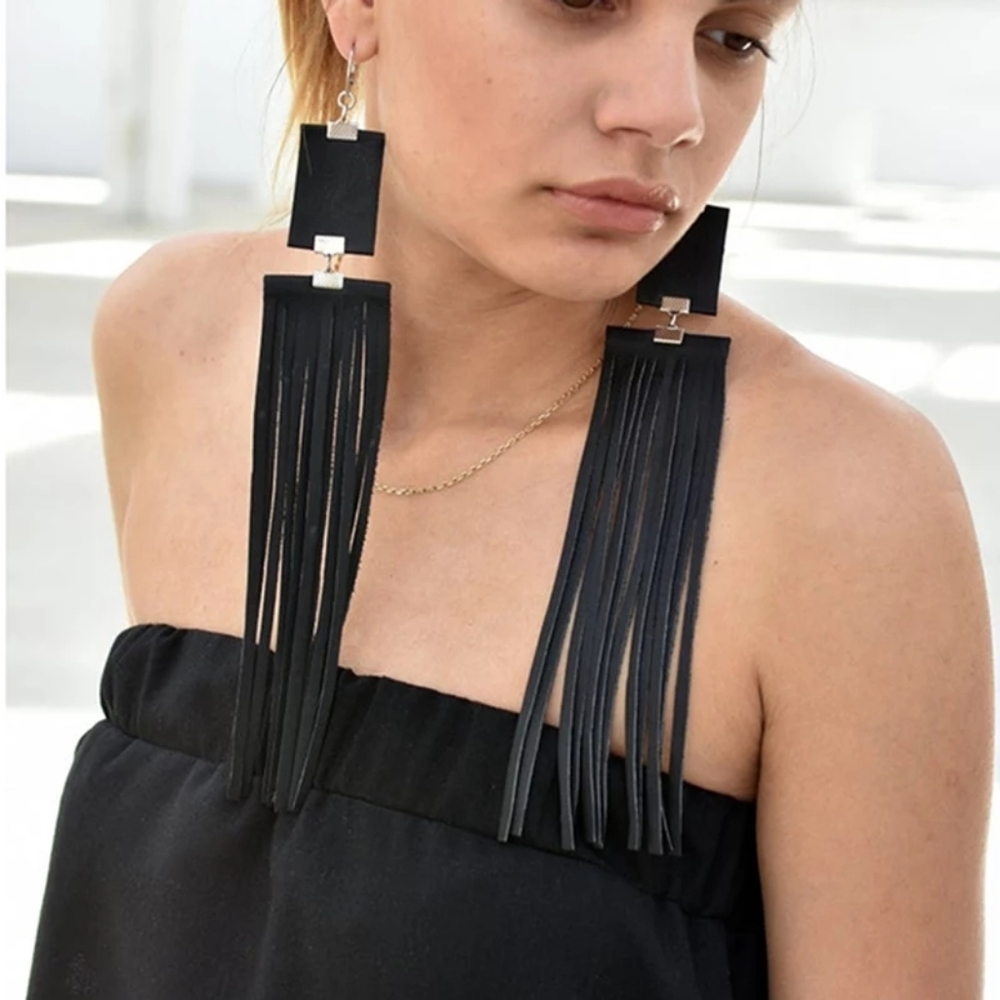 Long Leather High Street Fashion Earrings